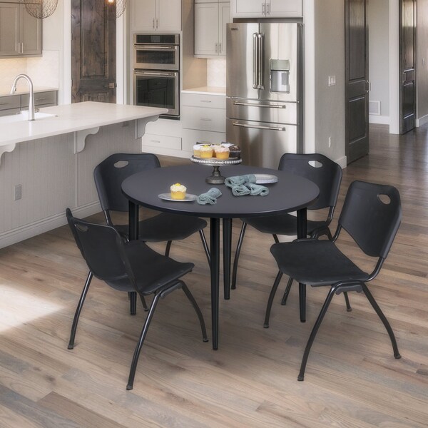 Regency Kahlo Round Table & Chair Sets, 48 W, 48 L, 29 H, Wood, Metal, Plastic Top, Grey TPL48RNDGYBK47BK - main